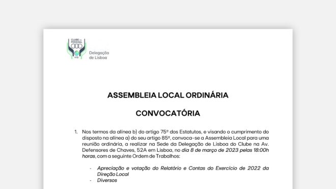 Convocatória para a Assembleia Local de 7 de março 2024