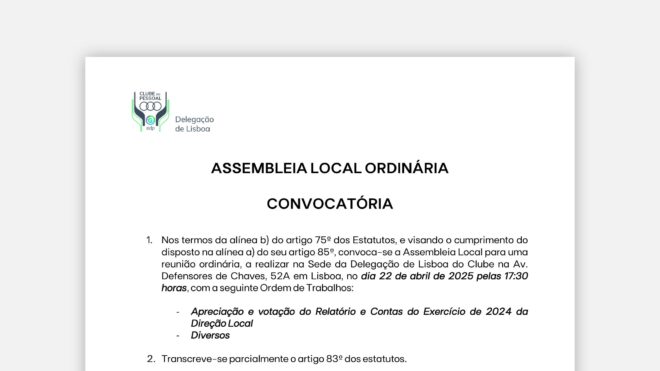 Convocatória para a Assembleia Local de 22 abril 2025
